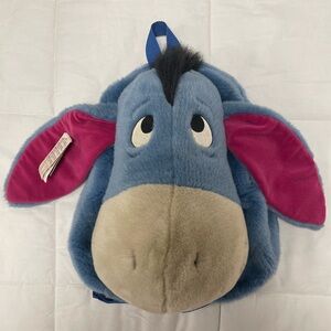 Disney Vintage 90’s NWT Blue and Pink Eeyore Plush Backpack with Keychain!